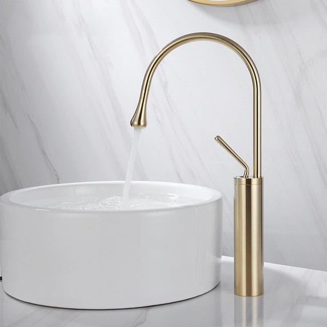 360° Schwenkbarer Waschtischhahn – Tropfenförmige Ausführung, Material: Messing Goldfarben, Einfach Zu Montieren.