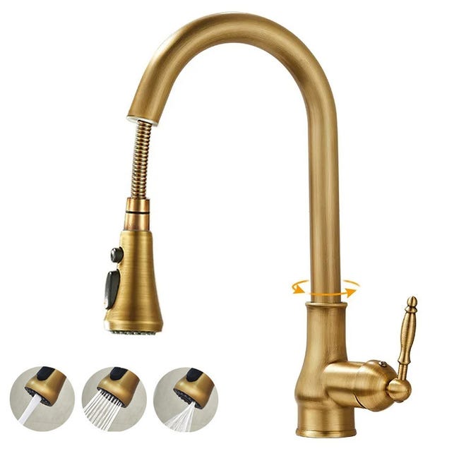 Retro-auszieharmatur Aus Messing, Drei Betriebsmodi, 3/8-zoll-wasserschlauch, Warm- Und Kaltwasser.