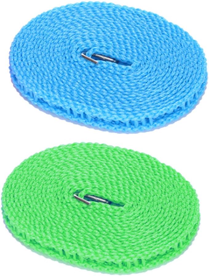 Windfeste Wäscheleine - 2 Stück, Nylon-wäscheleine (blau, Grün) Nylon, Länge: 5 M, Gitterdesign, Verstellbare Länge, Robust Und Langlebig, Zum Aufhängen Von Wäsche Und Decken.