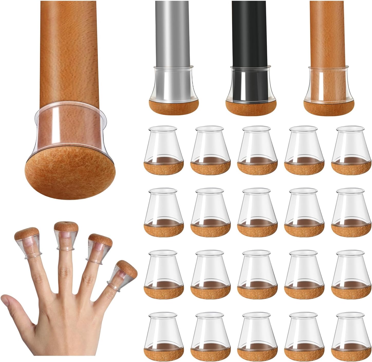 20 Stück Transparente Silikon-stuhlbeinschoner, Durchmesser 14–20 Mm Kleine Bodenschoner Mit Filzummantelung, Stuhlbeinüberzüge, Silikon-stuhlbeinkappen