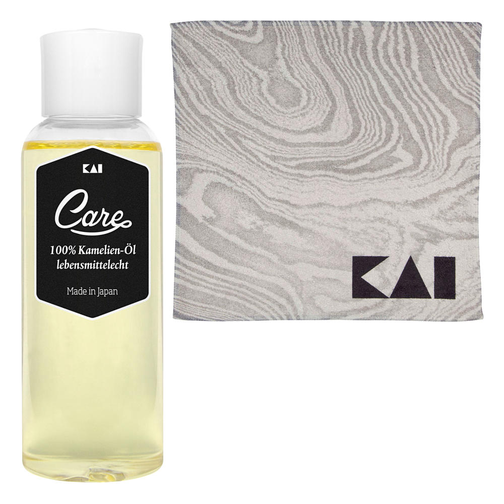 Kai Klingenpflegeset 2-tlg, Japanisches Kamelienöl 100 Ml Und Messer Microfaser Pflegetuch, 30 X 30 Cm, 45500610