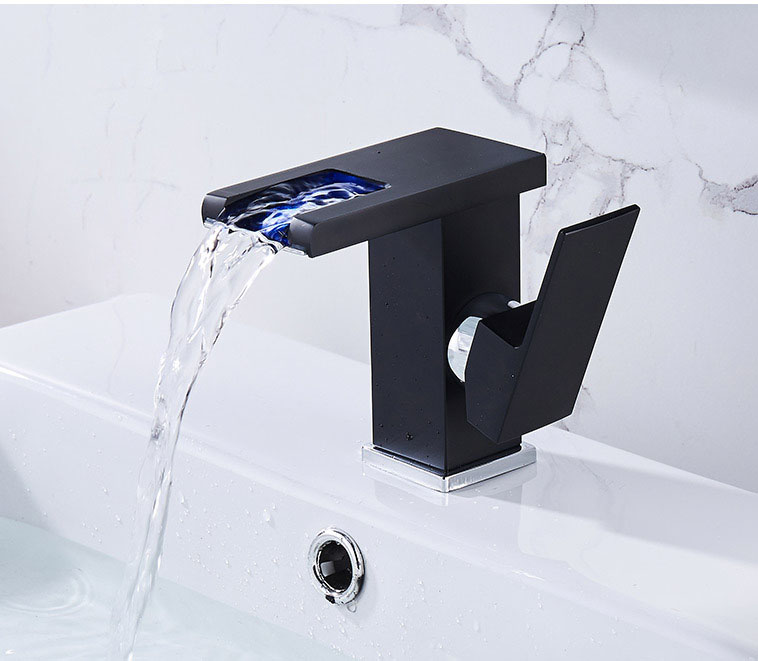 Robinet Mitigeur De Salle De Bains, Cascade De Changement De Couleur Rvb, Robinet De Lavabo De Salle De Bains, Robinet D'Évier, Robinet Mitigeur De Toilette À Poignée Unique——short Noir