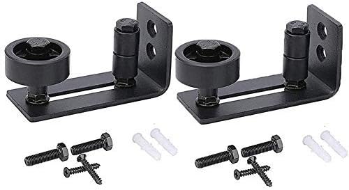 Guide De Porte Coulissante Robuste Pour Porte De Grange, Butée 8 En 1 En Acier Au Carbone Noir Design De Fond Encastré, Panneau De Sol Et De Porte, Rouleau Réglable, Système De Fixation Murale