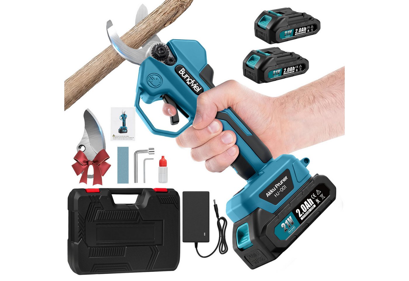 Kabellose Astschere Elektrische Gartenschere 45 Mm, 21v 2x2ah Lithium Akku, 600w Elektrische Gartenschere Für Garten, Obstbaum Und Weinreben Bild 4