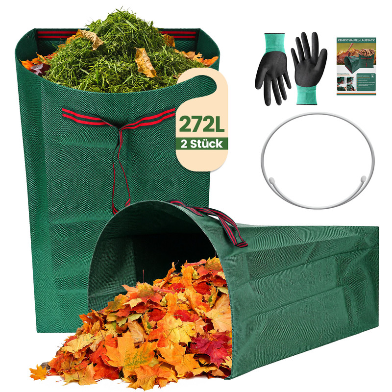 Gartenabfallsack Je 272 Liter 50 Kg Belastbarkeit Doppelte Nähte 3 Stabile Griffe Robust Abwaschbar Garten Rasensack Gartentasche Laubsack 2x Laubsack