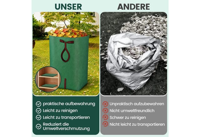 Gartenabfallsack Je 272 Liter 50 Kg Belastbarkeit Doppelte Nähte 3 Stabile Griffe Robust Abwaschbar Garten Rasensack Gartentasche Laubsack 2x Laubsack