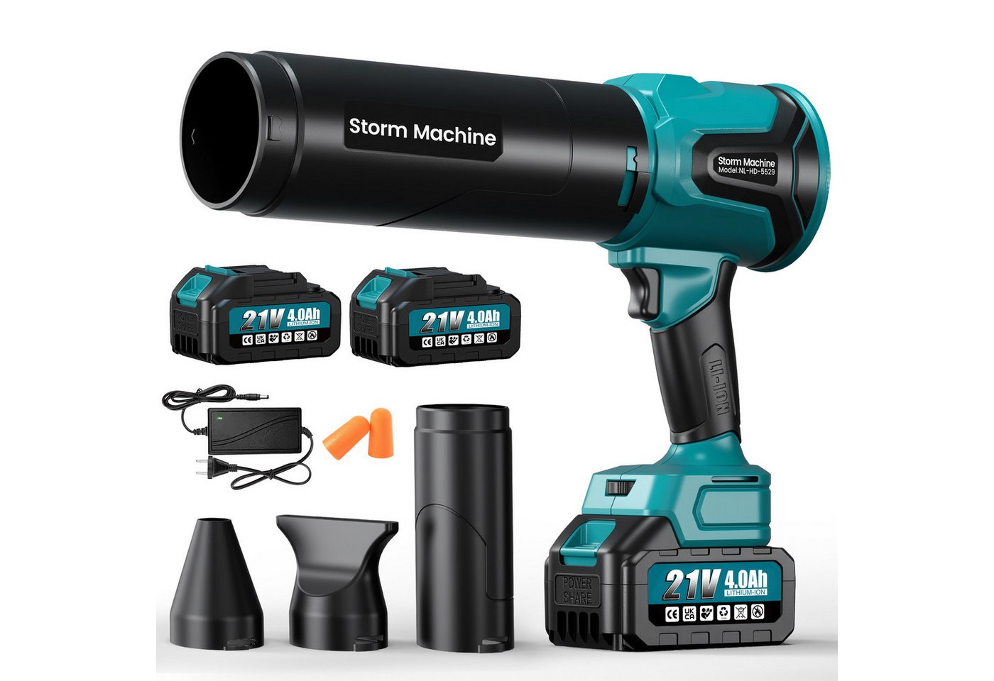 Ultraleichter, Extrem Leistungsstarker 4.0 Akku-turbinenbläser, Bürstenloser Motor, Inklusive Akkus, Bläser Und Werkzeugkoffer, Für Rasen Und Garten (1 Stück + 2 Stück Akkus)