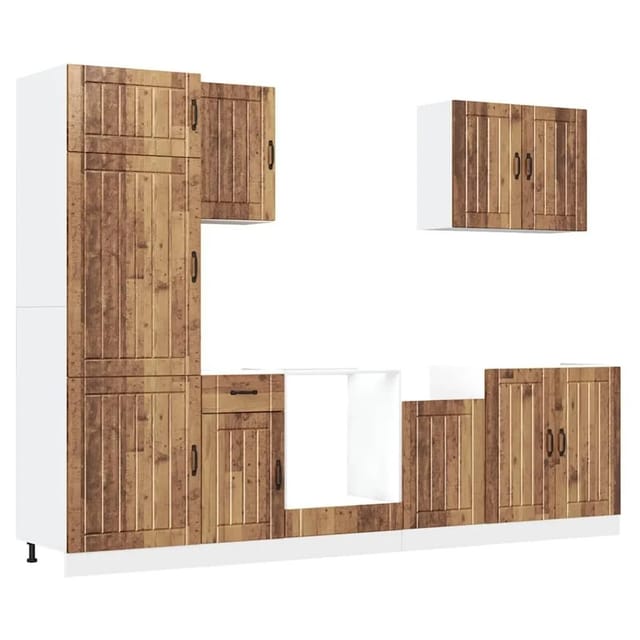 vidaXL 7 Tlg Küchenschrank-Set Lucca Altholz-Optik Holzwerkstoff 3314779