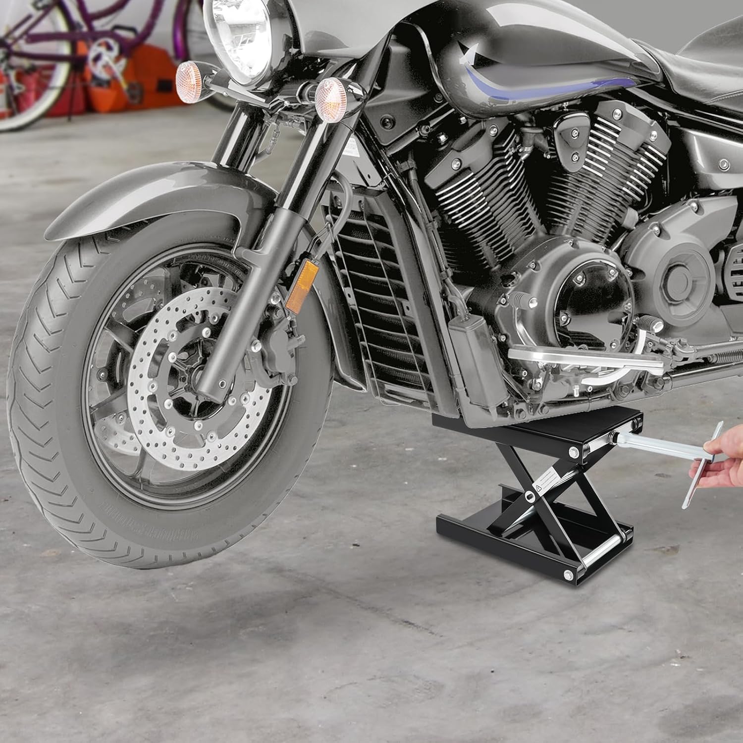 Motorradheber, Motorradhebebühne, Höhenverstellbarer 93-350 Mm Hebescheren-ständer Mit Breiter Plattform, Fahrradreparatur-scherenheber (500kg Belastbar) Mit Ratsche & Kurbel Für Dirtbikes