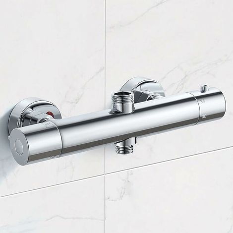 Thermostat-brausearmatur Aus Messing – Chrom-finish – Verbrühungsschutz Bis 38 °c – Anschlüsse G3/4 Und G1/2 – 150 Mm Mittenabstand