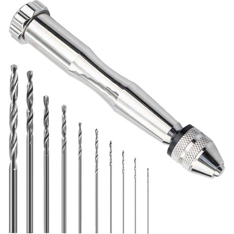 Set Mit 10 Handbohrern, Handbohrmaschine Mit 10 Spiralbohrern Von 0,8 Bis 3,0 Mm, Minibohrer Für Die Schmuckherstellung, Minibohrer Für Den Modellbau, Bohrwerkzeuge Für Den Diy-modellbau (silber)