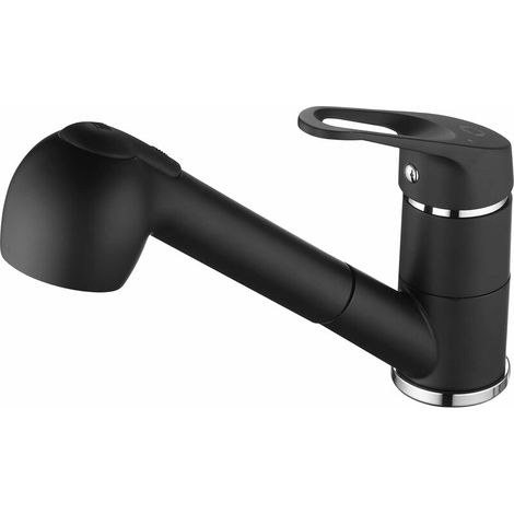 Küchenarmatur Mit Ausziehbrause, 42 Cm Küchenmischer Mit 2 Strahlarten, 120° Schwenkbarer Auslauf, Warm- Und Kaltwasseranschluss, Ergonomische Brause, Schwarz Cisea