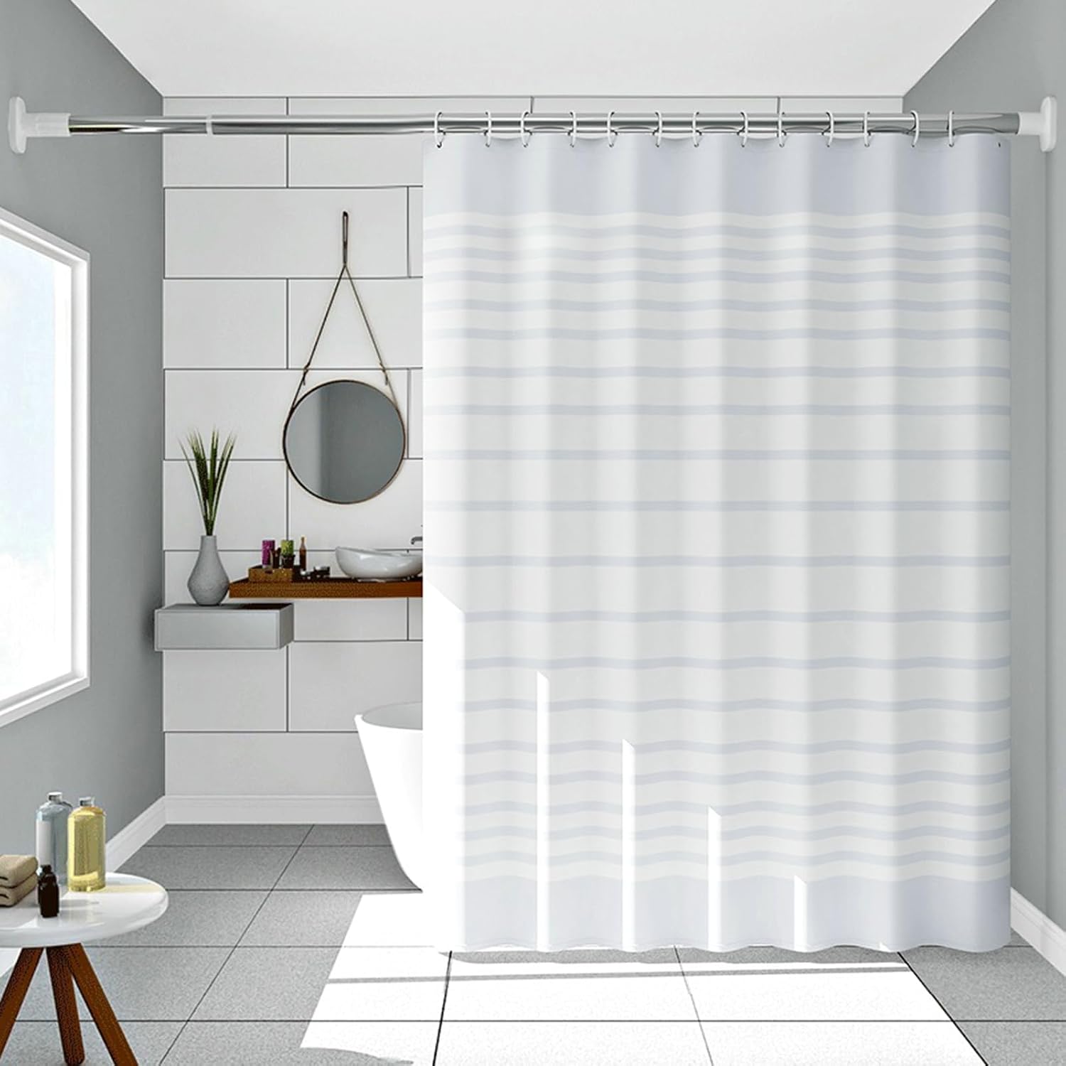 Duschvorhang, 180 X 200 Cm, Weiß, Wasserdicht, Schimmelresistent, Schnelltrocknend, Transparentes Peva, Badvorhang Mit Ringen