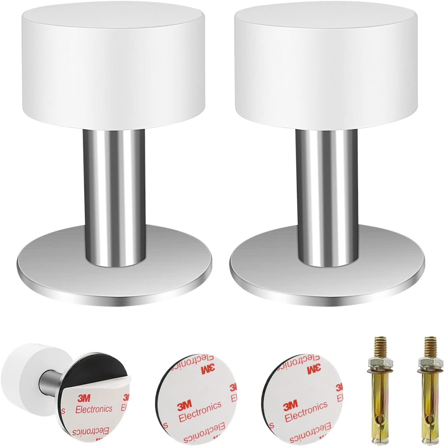 Türstopper Aus Edelstahl Zur Wandmontage, 2 Stück Selbstklebend, Bohrbar, 40 Mm Durchmesser, Inklusive 2 Spannschrauben Und 2 Klebescheiben