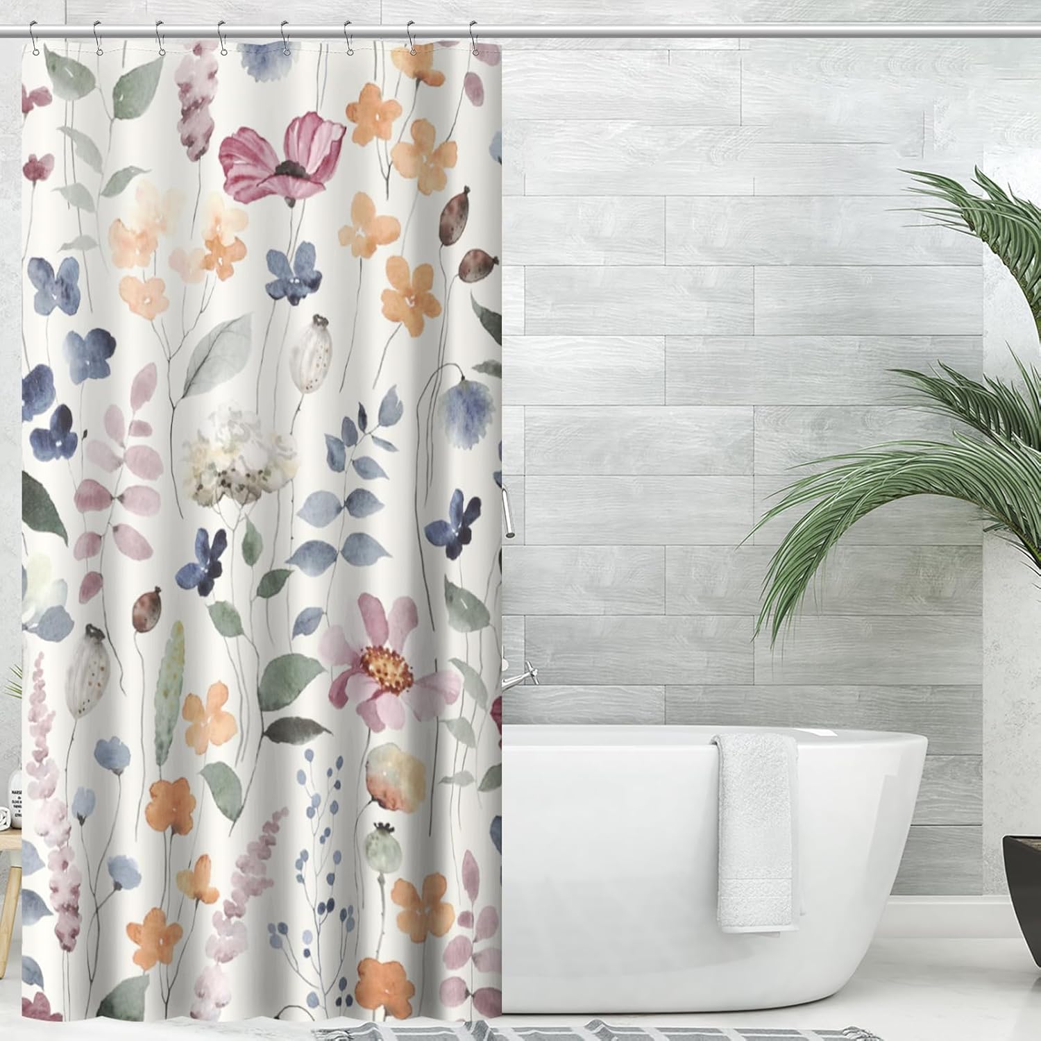 Schimmelresistenter Duschvorhang, 120 Cm X 180 Cm, Blumenmuster, Waschbarer Und Wasserdichter Stoff