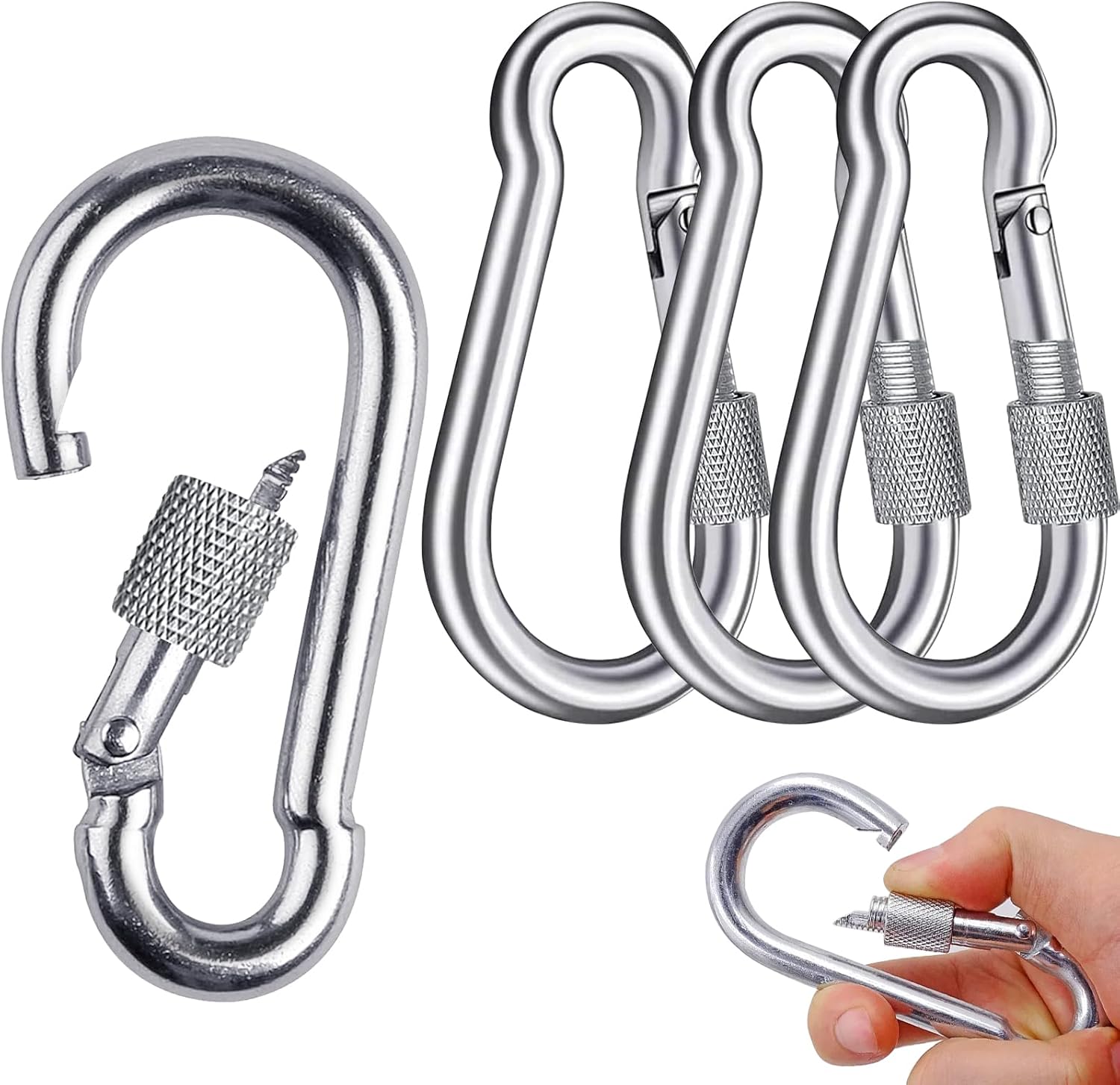 Set Mit 4 Edelstahl-karabinern Karabiner Mit Schraubverschluss – Geeignet Für Outdoor-aktivitäten, Wandern, Reisen Und Den Gebrauch Zu Hause