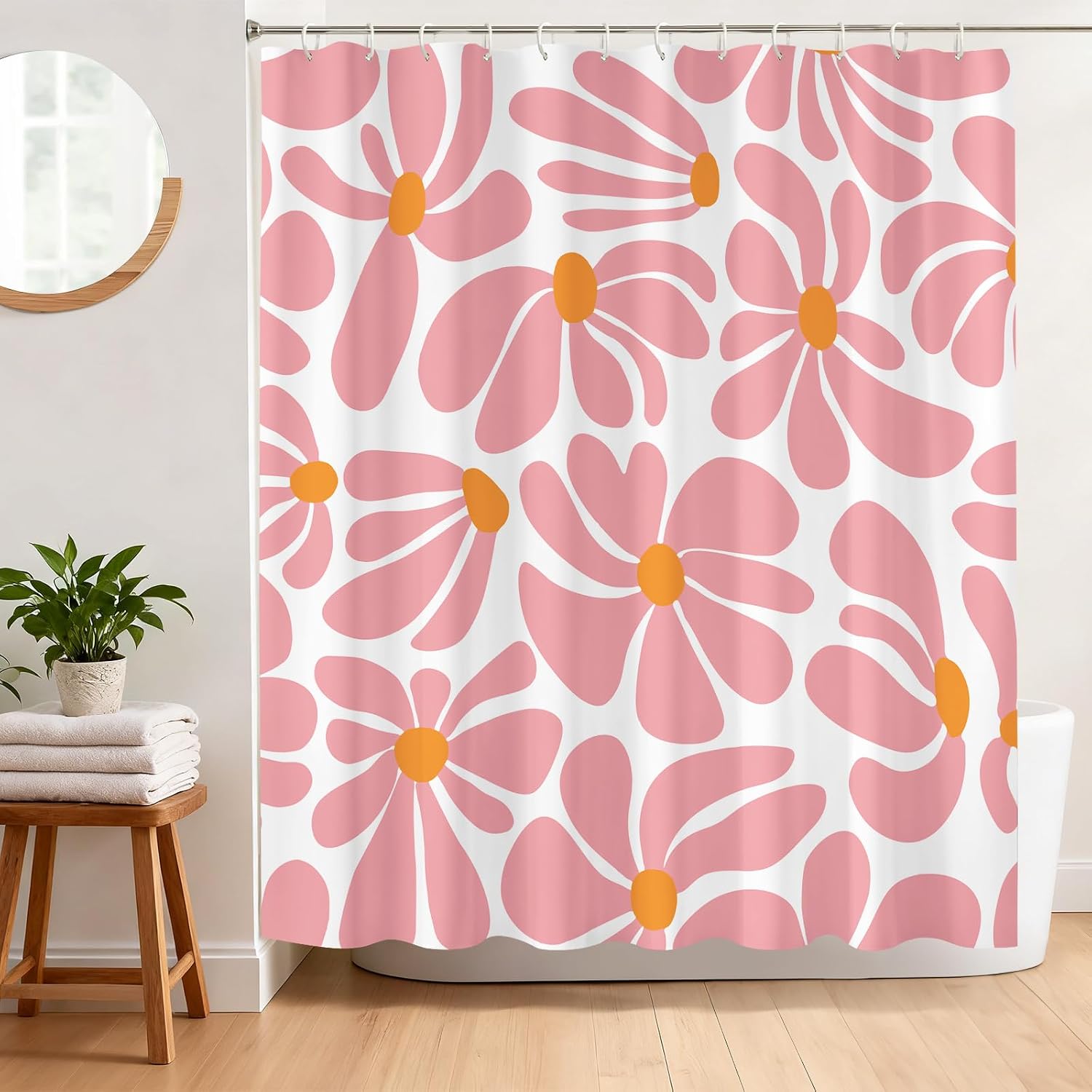 Anti-schimmel-duschvorhang, 180 X 180 Cm, Abstraktes Rosa Blumenmuster, Wasserdichtes Und Waschbares Polyestergewebe, Badvorhang Mit 12 Haken