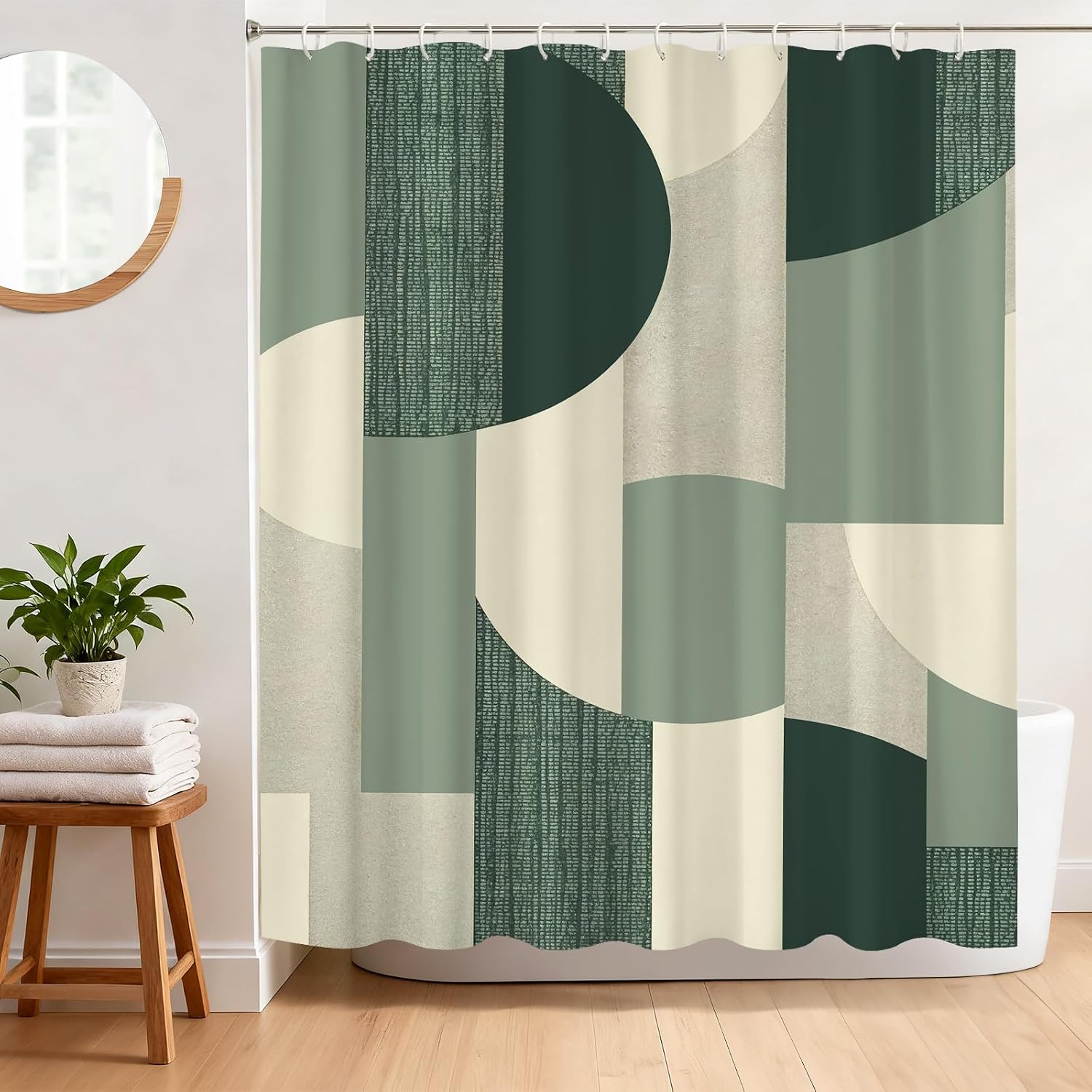 Anti-schimmel-duschvorhang 180 X 180 Cm, Duschvorhang Mit Geometrischem Muster, Wasserdichtes Und Waschbares Polyestergewebe, Badvorhang Mit 12 Haken