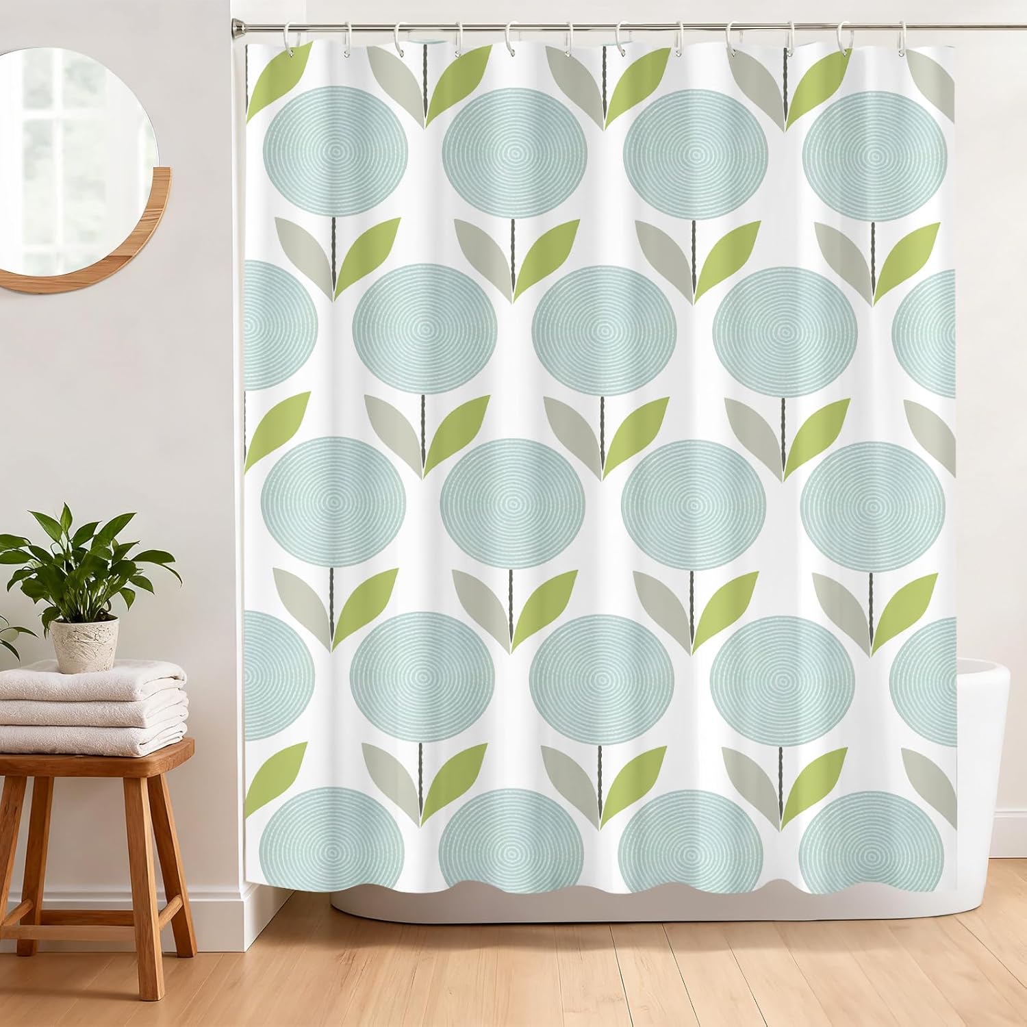Anti-schimmel-duschvorhang 180 X 180 Cm, Duschvorhang Mit Löwenzahnmuster, Wasserdichtes Und Waschbares Polyestergewebe, Badvorhang Mit 12 Haken