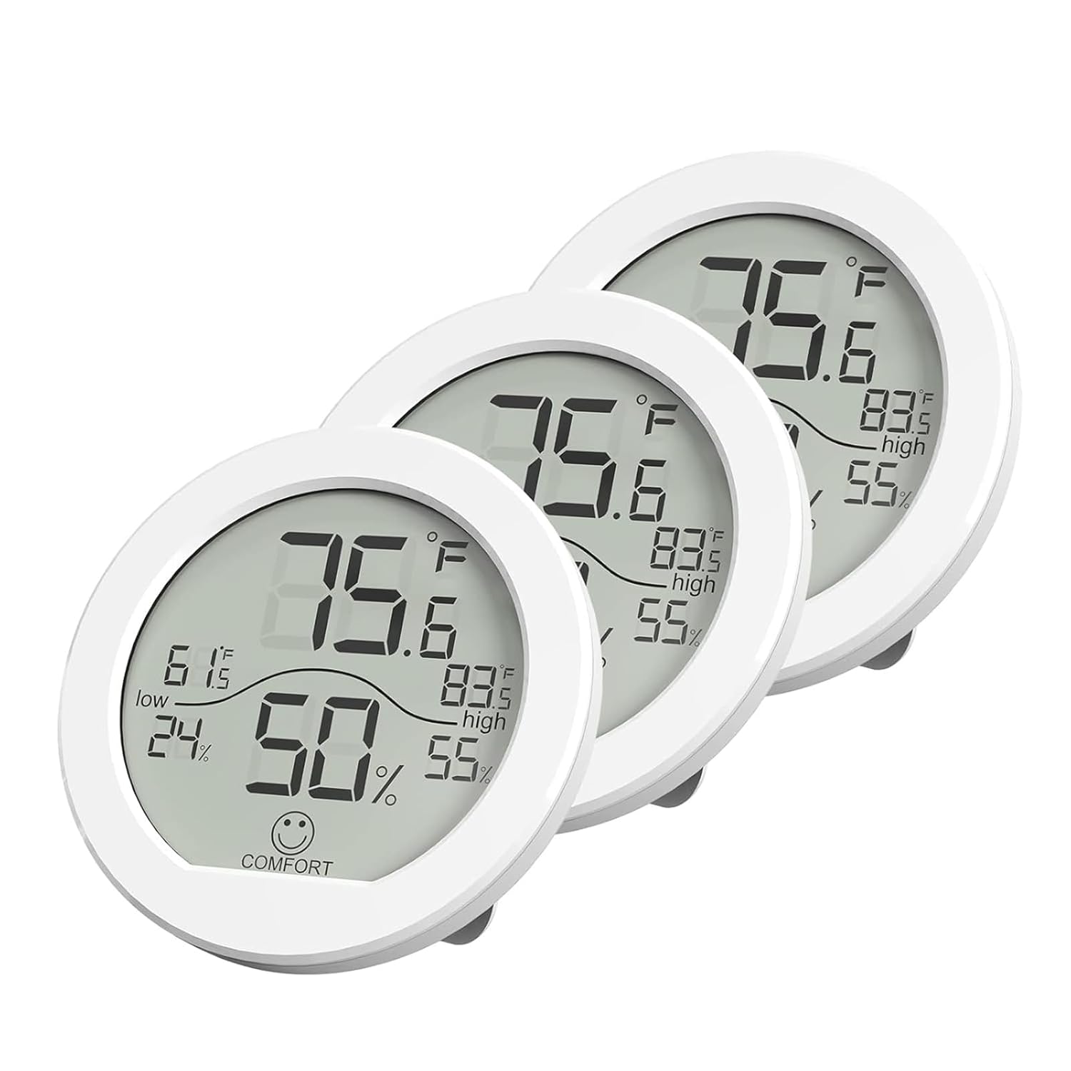 Digitales Thermometer Und Hygrometer Für Den Innenbereich Mit Lcd-display (weiß/3er-pack), Temperatur- Und Feuchtigkeitsmesssensor, Ideal Für Zuhause, Kinderzimmer, Wohnzimmer, Keller, Küche, Wohnung