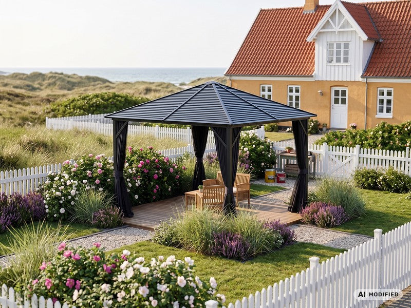 Pavillon San Luis Steel+ Mit Vorhängen Und Moskitonetz, 3x3m, Schwarz - Dancover