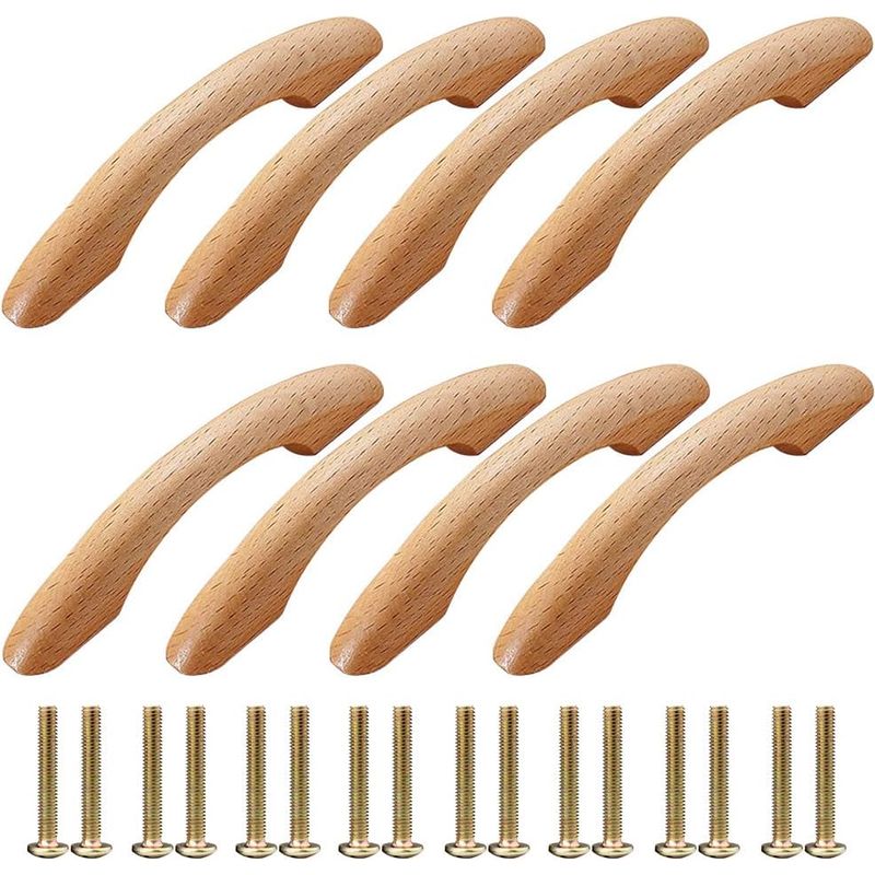 Möbelgriffe Aus Buchenholz – 8er-set – 96 Mm Lochabstand – Glatte Oberfläche Für Schränke Und Schubladen – Maße: 126 X 26 Mm – Denuotop
