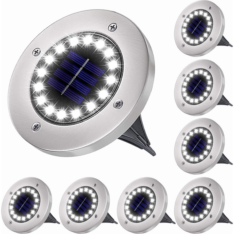Solar-gartenleuchten Für Den Außenbereich, 16 Led-solar-bodenleuchten, Ip65 Wasserdicht, Dekorative Strahler, Für Rasen/garten/wege/terrasse (weißes Licht, 8-teilig)
