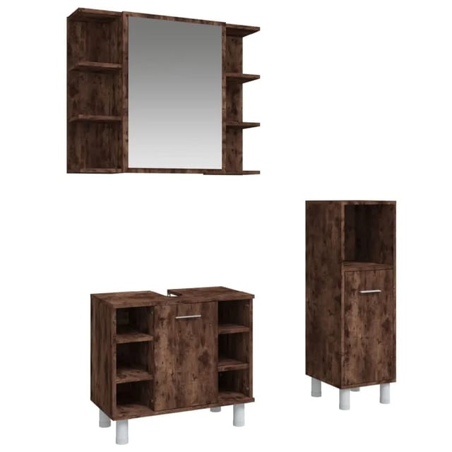 vidaXL 3-Tlg Badmöbel-Set Räuchereiche Holzwerkstoff 3187609