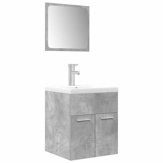 vidaXL 3-Tlg Badmöbel-Set Betongrau Holzwerkstoff 3324892