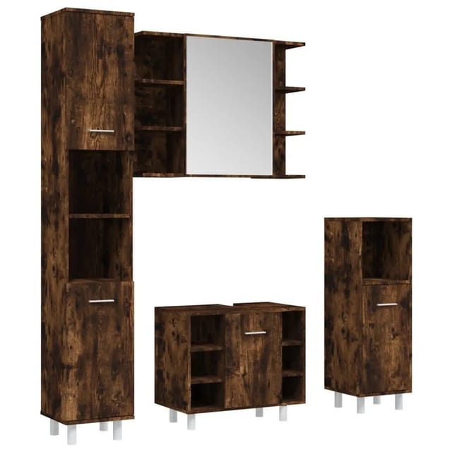 vidaXL 4-Tlg Badmöbel-Set Räuchereiche Holzwerkstoff 3187612