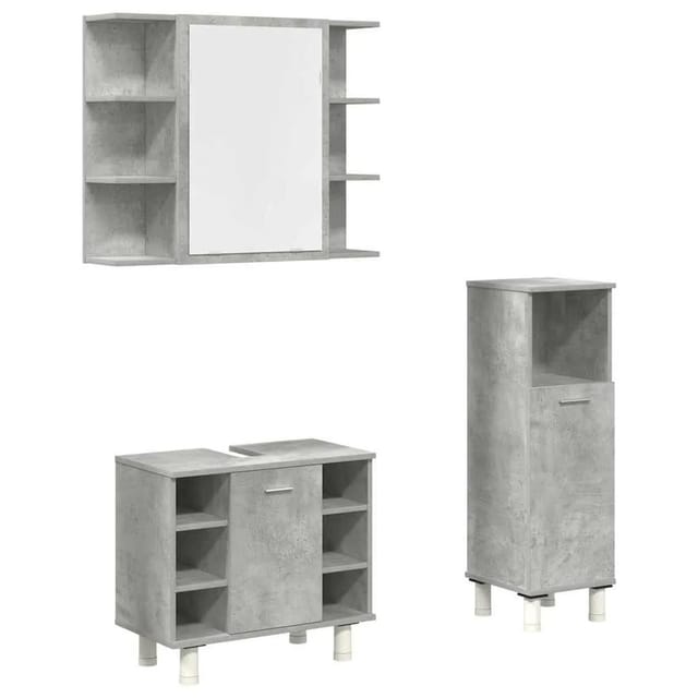 vidaXL 3-Tlg Badmöbel-Set Betongrau Holzwerkstoff 3324854