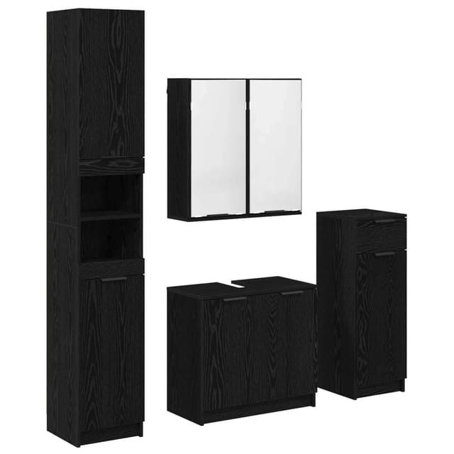vidaXL Badezimmermöbel-Set 4-Tlg Schwarz Eichen-Optik Holzwerkstoff 3416253