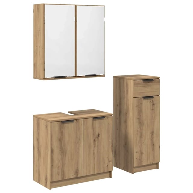 vidaXL Badezimmermöbel-Set mit Tür 3-Tlg Artisan-Eiche Holzwerkstoff 3415875