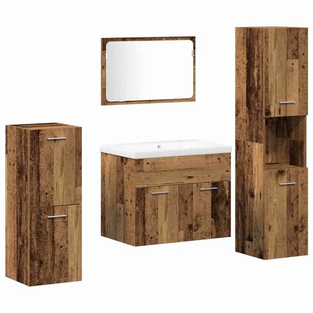 vidaXL Badezimmermöbel-Set mit Regal mit Tür 5-Tlg Braun Holzwerkstoff 3332602