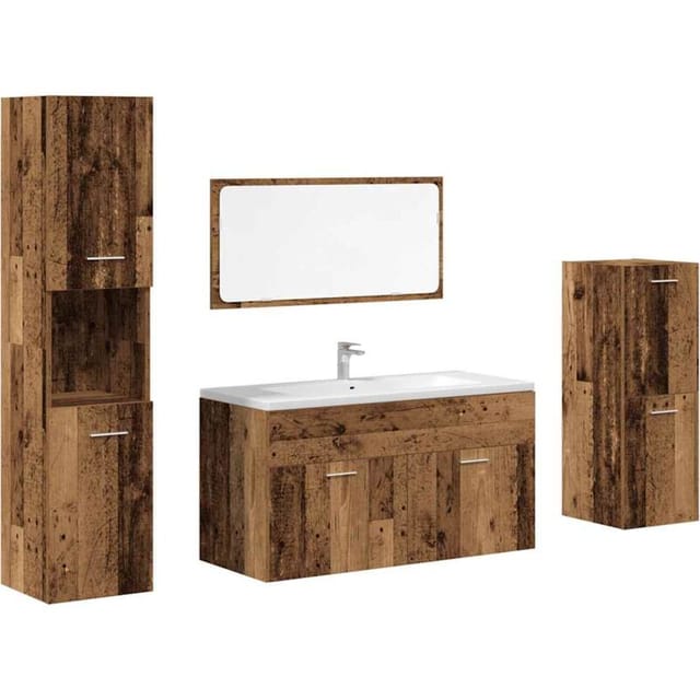 vidaXL 4-Tlg Badmöbel-Set Altholz-Optik Holzwerkstoff 3328589