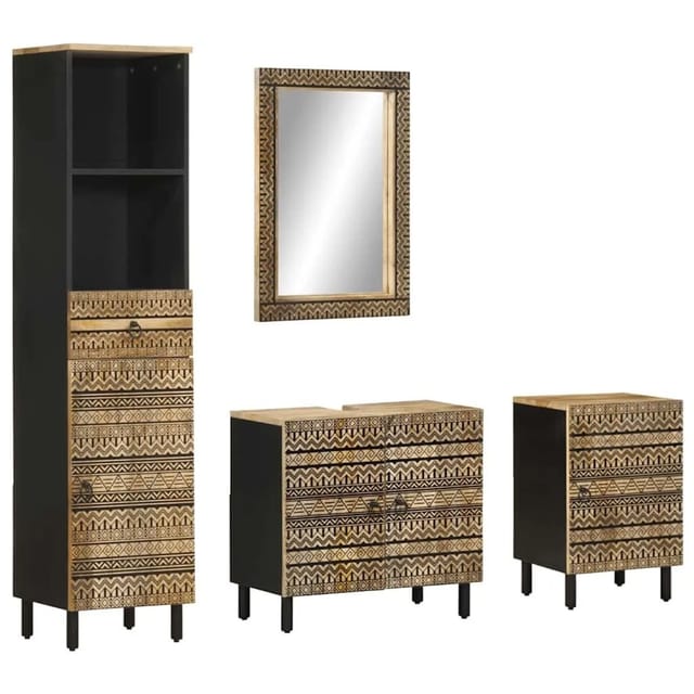 vidaXL 4-Tlg Badmöbel-Set Massivholz Mango 3310131