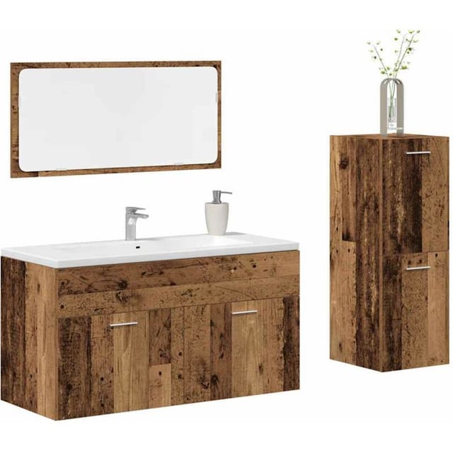 vidaXL 3-Tlg Badmöbel-Set Altholz-Optik Holzwerkstoff 3328593