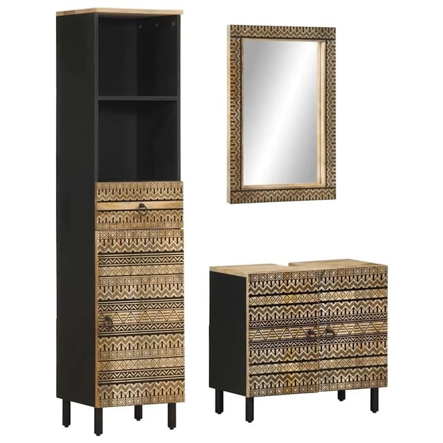 vidaXL 3-Tlg Badmöbel-Set Massivholz Mango 3310130