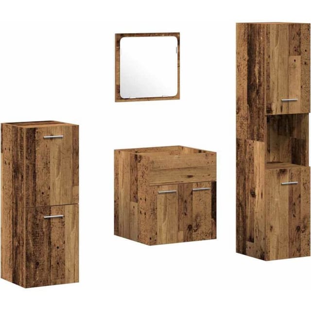 vidaXL Badezimmermöbel-Set Wandmontiert 4-Tlg Altholz Holzwerkstoff 3332553