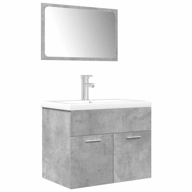 vidaXL 3-Tlg Badmöbel-Set Betongrau Holzwerkstoff 3324893