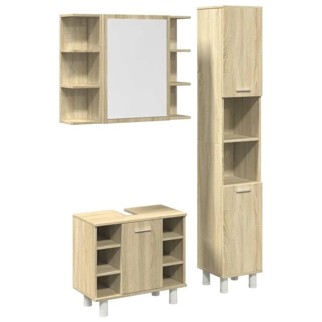 vidaXL 3-Tlg Badmöbel-Set Sonoma-Eiche Holzwerkstoff 3324976