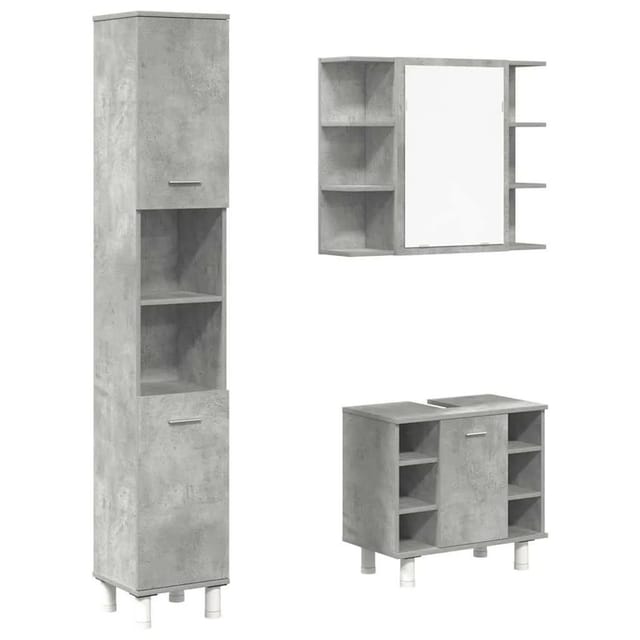vidaXL 3-Tlg Badmöbel-Set Betongrau Holzwerkstoff 3324855