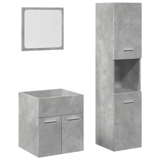 vidaXL 3-Tlg Badmöbel-Set Betongrau Holzwerkstoff 3324867