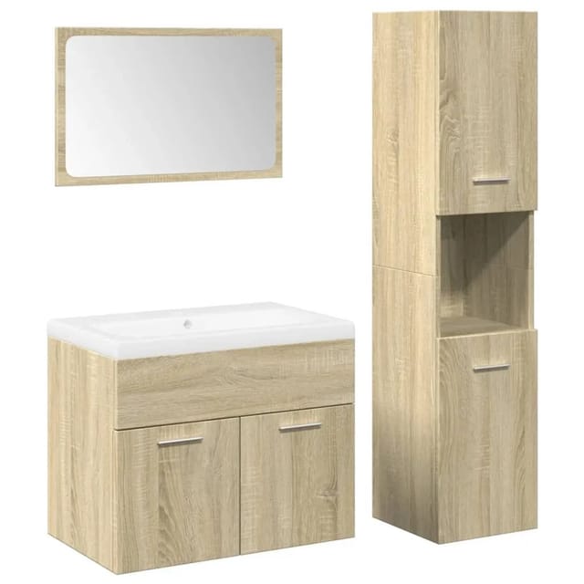 vidaXL 4-Tlg Badmöbel-Set Sonoma-Eiche Holzwerkstoff 3325005