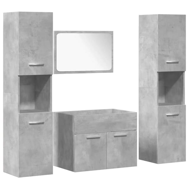 vidaXL 4-Tlg Badmöbel-Set Betongrau Holzwerkstoff 3324874