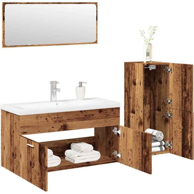 vidaXL 4-Tlg Badmöbel-Set Altholz-Optik Holzwerkstoff 3328601