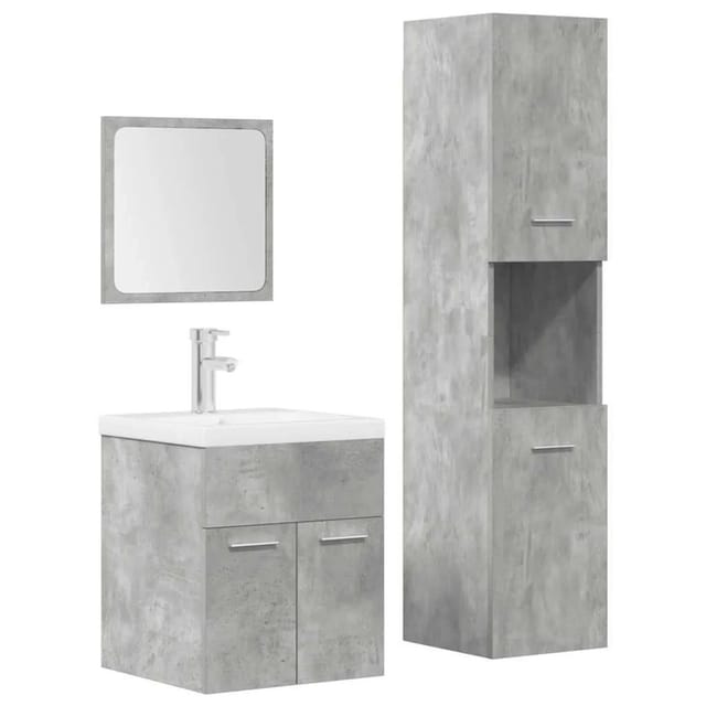 vidaXL 4-Tlg Badmöbel-Set Betongrau Holzwerkstoff 3324898