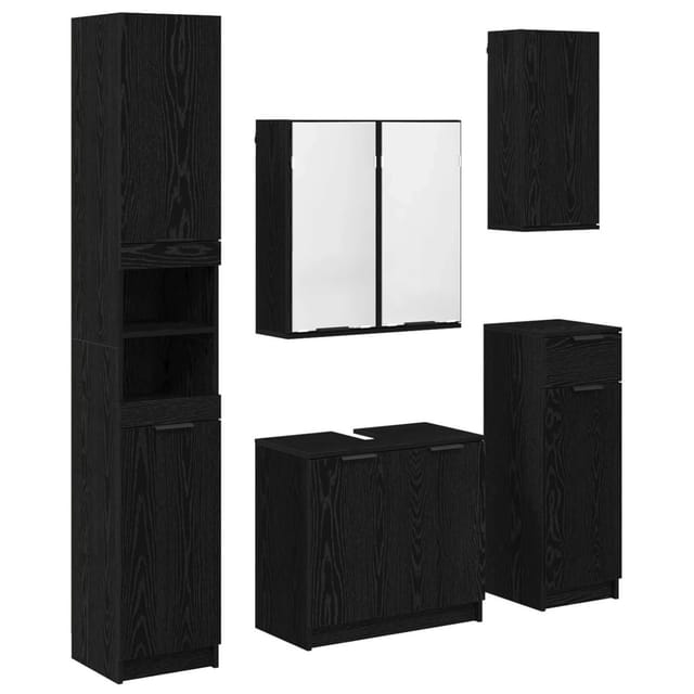 vidaXL Badezimmermöbel-Set 5-Tlg Schwarz Eichen-Optik Holzwerkstoff 3416115