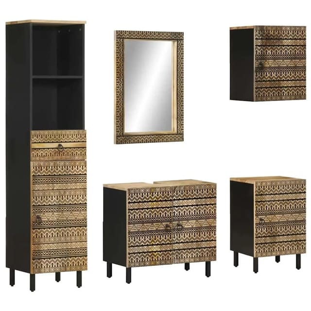 vidaXL 5-Tlg Badmöbel-Set Massivholz Mango 3310132