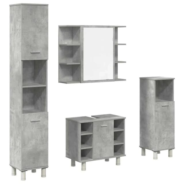 vidaXL 4-Tlg Badmöbel-Set Betongrau Holzwerkstoff 3324850
